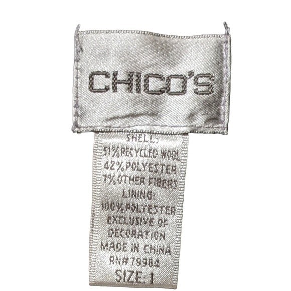 chicos stitch design corbin embroidered charcoal wool blend jacket blazer 1/S - Picture 2 of 10